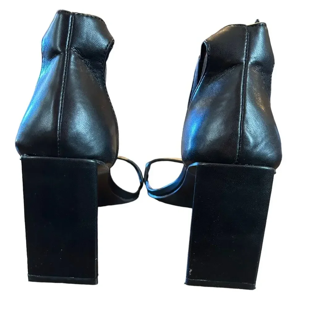 Bar III Appel Square Toe Angular Heels Black Ankle Straps NEW Size 10